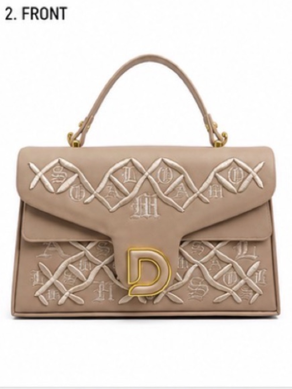 New Embroidered Top Handle Crossbody Bag with Gold Hardware & Adjustable Strap